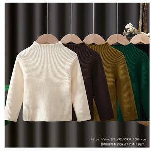 Girls' winter thickened sweater, boys' half-turtleneck fleece-lined knit sweater, children's and baby's autumn and winter elastic knit sweater