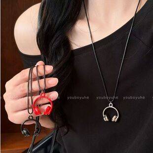 Silver Earphone Pendant Necklace for Women, High-End Ins-Style Long Neck Chain, 2025 New Niche Design Accessory