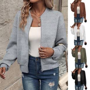 Amazon European and American Cross-Border Foreign Trade 2026 Autumn and Winter New Solid Color Zipper Jacket Baseball Collar Casual Coat for Women