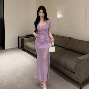 9936 New Style Sexy Low-Cut Waist-Hugging Dress, Soft-Style Ktv Nightclub Spa Technician Work Uniform Evening Dress