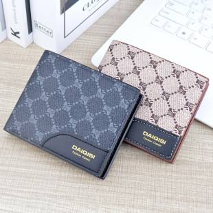 New Men's wallet men's short multi-card card holder European and American retro wallet men's youth plaid printed Soft Wallet