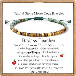 Natural Beaded Wrap Bracelet Morse Code Inspired Bracelet Adjustable with Card Friend Gift Bracelet Jewelry