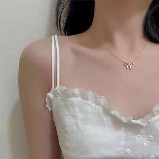 Foreign Trade Cross-Border Hot-Selling Hollow-Out Bow Pendant Necklace Accessories for Women, Light Luxury Niche High-End Clavicle Chain