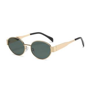 New trendy sunglasses Internet celebrity travel with oval metal sunglasses high fashion slimming sunshade glasses