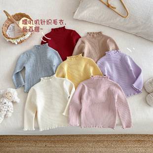 Girls' Solid Color Thick Sweater, Left and Right Small Details, Winter Baby Simple Knit Pullover, Red Sweater, Children's Trendy