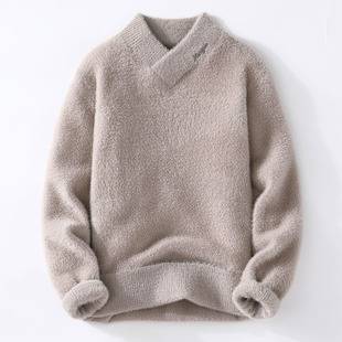 Cross-border foreign trade delivery sweater men's 2022 autumn and winter Crystal mink velvet trendy Korean style half turtleneck knitted sweater men