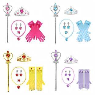 Factory Direct Sales Princess Diamond Crown Magic Wand Frozen Theme Plastic Resin Electroplated Jewelry Set