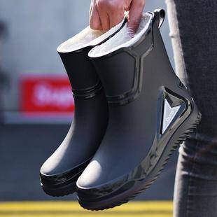 Size 39-48 Rain Boots with Drawstring Waterproof Mouth Rain Boots Men's Drawstring Boots Kitchen Non-Slip Work Fleece-Lined Cotton to Keep Warm