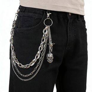European and American fashion multi-layer skull cross pendant pant chain, punk metal pant chain, simple and unique trendy accessory
