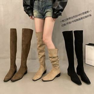 Thick-Heeled Western Cowboy Retro Over-The-Knee Boots Women's Shoes 2024 New Autumn and Winter Pile Boots Long Knight Boots