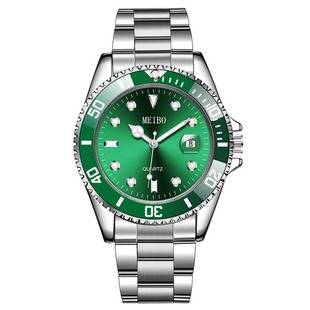 Trendy Fashion Magnifying Glass Calendar Men's Watch Steel Band Watch Green Ghost Men's Watch