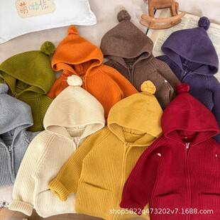 (a generation of hair) children's sweater knitted cardigan spring and autumn hooded children's foreign style coat baby