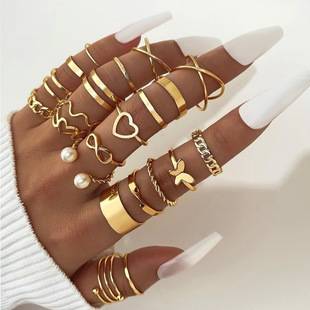 Cross-Border Popular Open-Ended Multi-Joint Ring Set, 22-Piece Set of Love Rings for Women, Unique Design Butterfly Rings