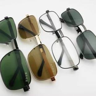 2024 New Reinforced Glass Lens Sunglasses for Men and Women Metal Large Frame Flat Sunglasses Windproof Black Sunglasses