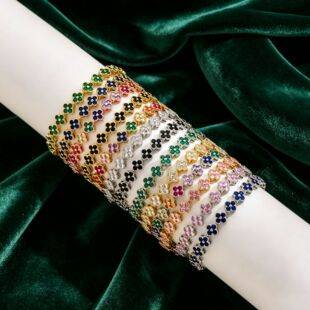 Amazon's Cross-Border Best-Selling Bracelet, Four-Leaf Clover Bracelet, Colorful Full Diamond Zircon, European and American Fashion Luxury High-End Jewelry
