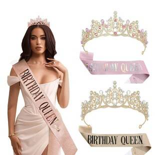 European and American cross-border birthday party crown headpiece and sash set, Queen's Birthday Queen ceremonial shoulder strap