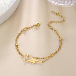 Cross-border Hot-selling Ankle Jewelry Summer Stainless Steel Ankle Chain Simple Stainless Steel Lightning Double-layer Round Bead Women's Anklet Chain