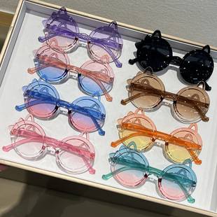 2025 New All-In-One Children's Sunglasses Cute Kitten Glasses Cartoon Candy Color Baby Sunglasses