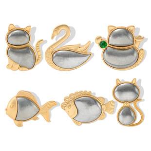 DIY New Song Brocade Standing Cat Brooch with Alloy Cover, Swan and Goldfish Filigree Handmade Pin, In-Stock Accessories