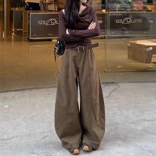 Melard Brown Coffee-Colored Workwear Scythe Jeans for Women, Winter Trendy New High-Waisted Loose Wide-Leg Scythe Pants