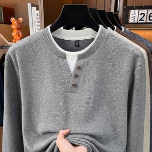 Cross-border autumn men's sweater, faux two-piece, casual pullover, men's base top, casual long-sleeve knitwear, drop shipping