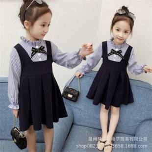 2025 Girls Dress New Striped Fake Two-Piece Korean Style Princess Dress for Children and Middle-Aged Children Spring Baby Dress