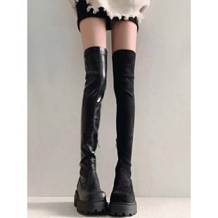 Elastic Slimming Over-The-Knee Long Boots for Women, New Autumn and Winter Style, Thick-Soled High-Heeled Riding Boots, Patent Leather