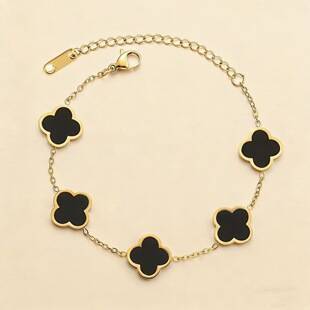 Fashionable New Style Glossy Four-Leaf Clover Bracelet Titanium Steel Plated with 18K Gold Double-Sided Bracelet Women's Hand Jewelry Factory Wholesale