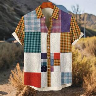 Vintage style men's short-sleeve shirt, retro ethnic tribal short-sleeve shirt, fashionable casual men's holiday shirt