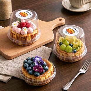 Basque Cake 4inch Packaging Box Transparent Dessert Cake Strawberry Takeaway Box Round Small Pastry Box