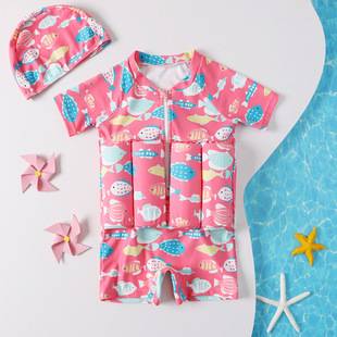 Cross-Border Girls' Short-Sleeved Swimsuits, Children's Buoyancy Swimsuits, Kids' Infant Swimming Swimsuits, Wholesale Swimwear for Girls