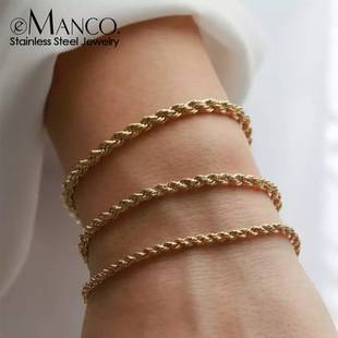 Emanco New Twist Chain Bracelet Women's Hip Hop Punk Gold Stainless Steel Bracelet Gold Plated Hand Jewelry Wholesale