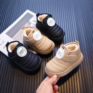 Boys Cotton Shoes Winter fleece-lined Snow Boots Solid Soft Bottom Toddler Shoes Warm Waterproof Children Leather Short Boots Cotton Boots