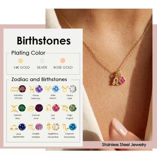 Cross-Border Jewelry Wholesale Birthstone Twelve Constellations Women's Electroplated Necklace Stainless Steel Necklace European and American 18K Gold Pendant