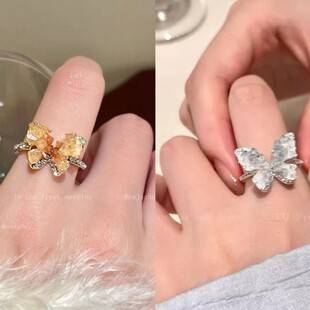 Summer Ice Blue Butterfly Open Ring for Women, Niche Design, Light Luxury, High-End Feel, Popular Index Finger Ring