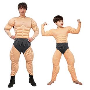 Adult Muscular Suit Macho Muscle Jumpsuit Halloween Children's Role-Playing Fake Pectoral Muscles Handsome Performance Abdominal Muscles