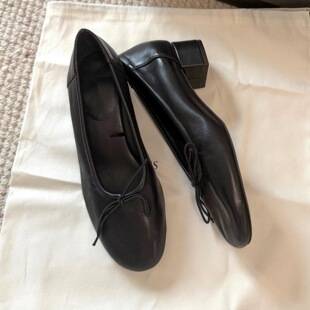 2026 Fall/Winter New Vintage Bowknot Round-Toe Shallow Thick-Heel Women's Commuting Ballet Flats Versatile