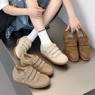 Genuine Leather Retro Height-Increasing German Training Shoes for Women, 2026 Autumn New Model, Velcro Sneakers, Comfortable for Long Standing, Casual Shoes