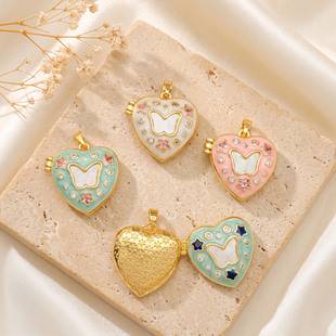 Pendant cross-border European and American heart-shaped butterfly photo clip DIY jewelry accessories, fashionable and sweet copper micro-inlaid zircon pendant