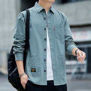 A generation of pure cotton washed long sleeve work shirt men's coat spring and autumn casual shirt men's clothing