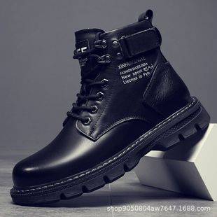 Autumn and winter 2022 new men's boots Korean version of medium and high shoes Martins casual men's shoes leather boots fleece-lined thickened