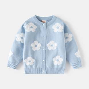 Jinbei Kidsren's Clothing Girls Single-Layer Core-Spun Yarn Cardigan Sweater Baby Imitation Mink Flower Woolen Outwear Kidsren's Sweater
