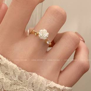 Thorns Camellia Open Ring Female Sweet Girl Heart Personality Sister Rose Flower Adjustable BFF Ring