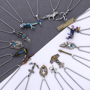 Trendy European and American Style Stainless Steel Men's Necklace Alloy Pendant Hip-Hop Personality Long Sweater Chain Wholesale