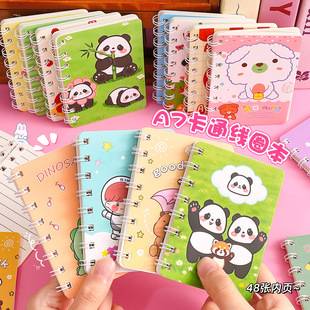 A7 Cartoon Mini Spiral Notebook, Thickened with Horizontal Lines, 50 Pages, Portable Notebook, Student Pocket Notepad, Wholesale for Prizes