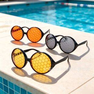 Party Cosplay Bee Glasses, Funny Round-Frame Honeycomb Sunglasses, Masquerade Decoration Props Sunglasses