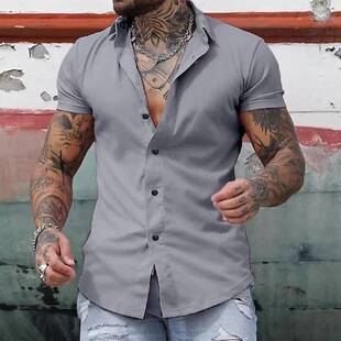 Foreign trade cross-border men's short-sleeve shirt, summer casual solid color youth trendy sports thin men's shirt source