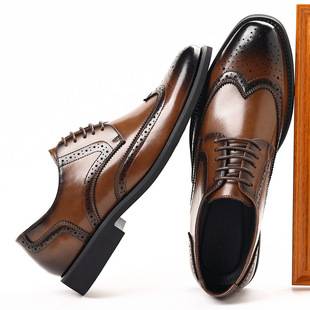 Cross-Border Large Size Brogue Gentleman Suit Formal Leather Shoes Men's Pointed Toe Retro Wenzhou Leather Shoes 2025 Dropshipping