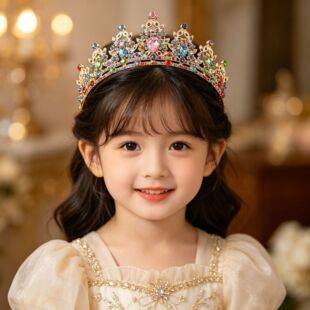 Children's Princess Crown Headpiece Stage Performance Crown Birthday Party Girl Hair Accessory High-end Crystal Hair Crown Wholesale