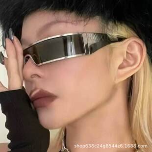 Cyberpunk Futuristic One-Piece Sunglasses for Driving, Metal Trendy Outdoor Cycling Sunglasses Wholesale